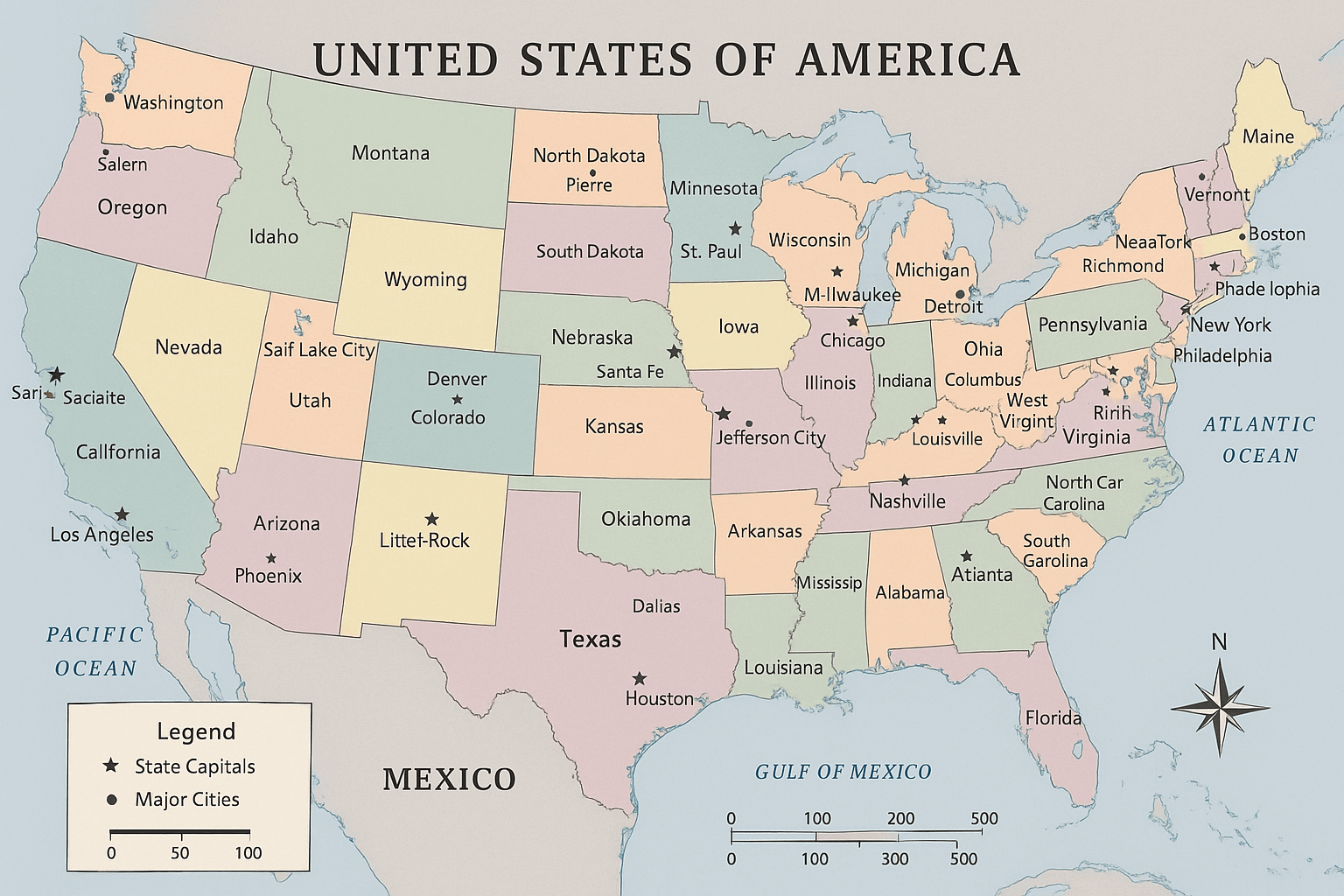 USA map with states colorful design